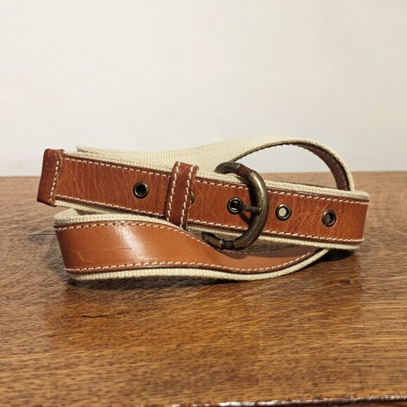 Vintage Leather Canvas Belt 80’s Preppy‎ Classic Stacked main image 5